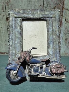Vintage-Style Blue Motorcycle Photo Frame by